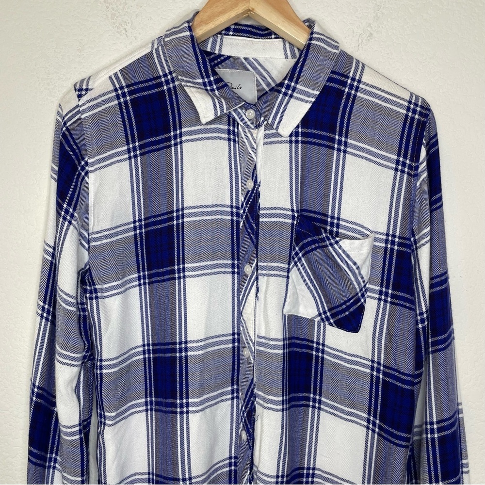 Rails Plaid Cobalt White Button Up Long Sleeve Sh… - image 2